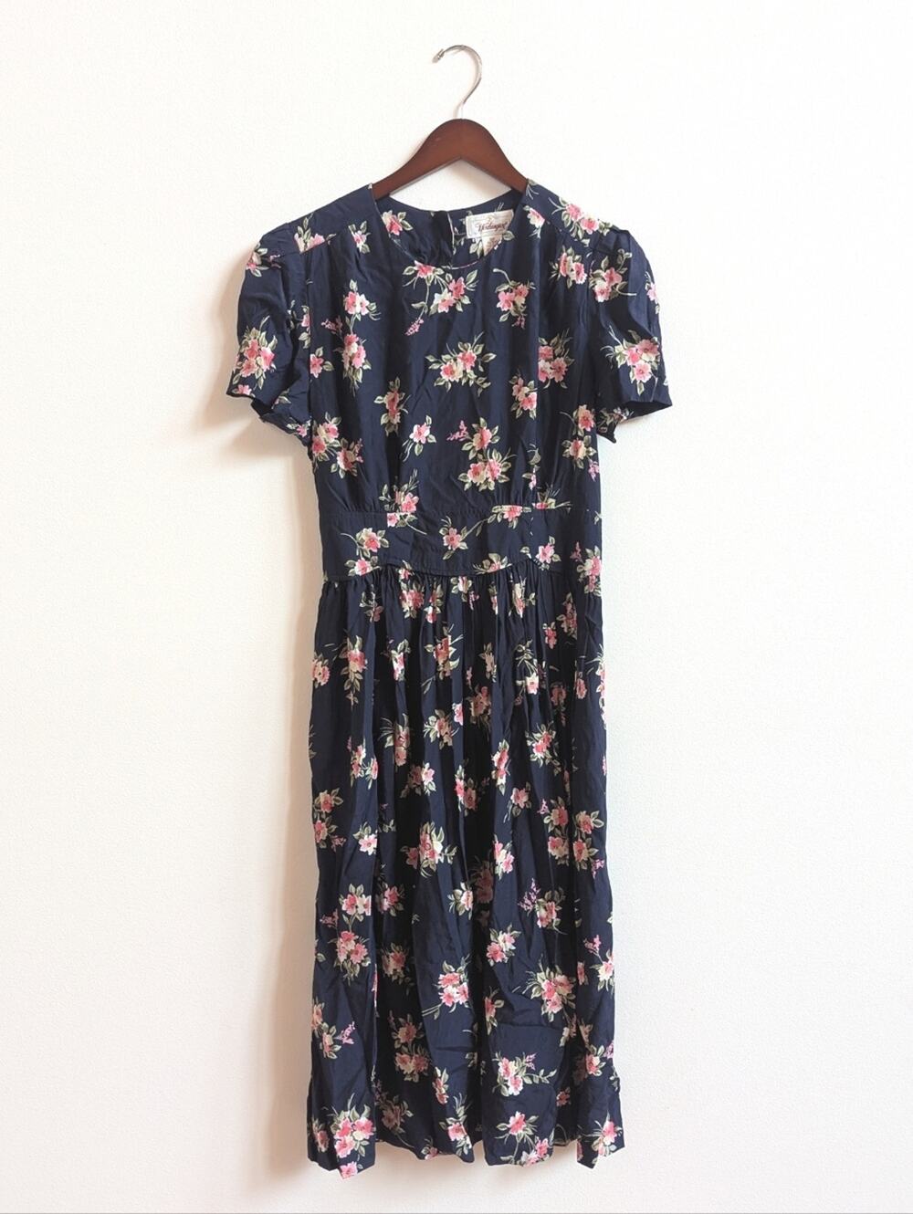 Vtg 90s Worthington 8 Dress Women's Navy Pink Floral Midi